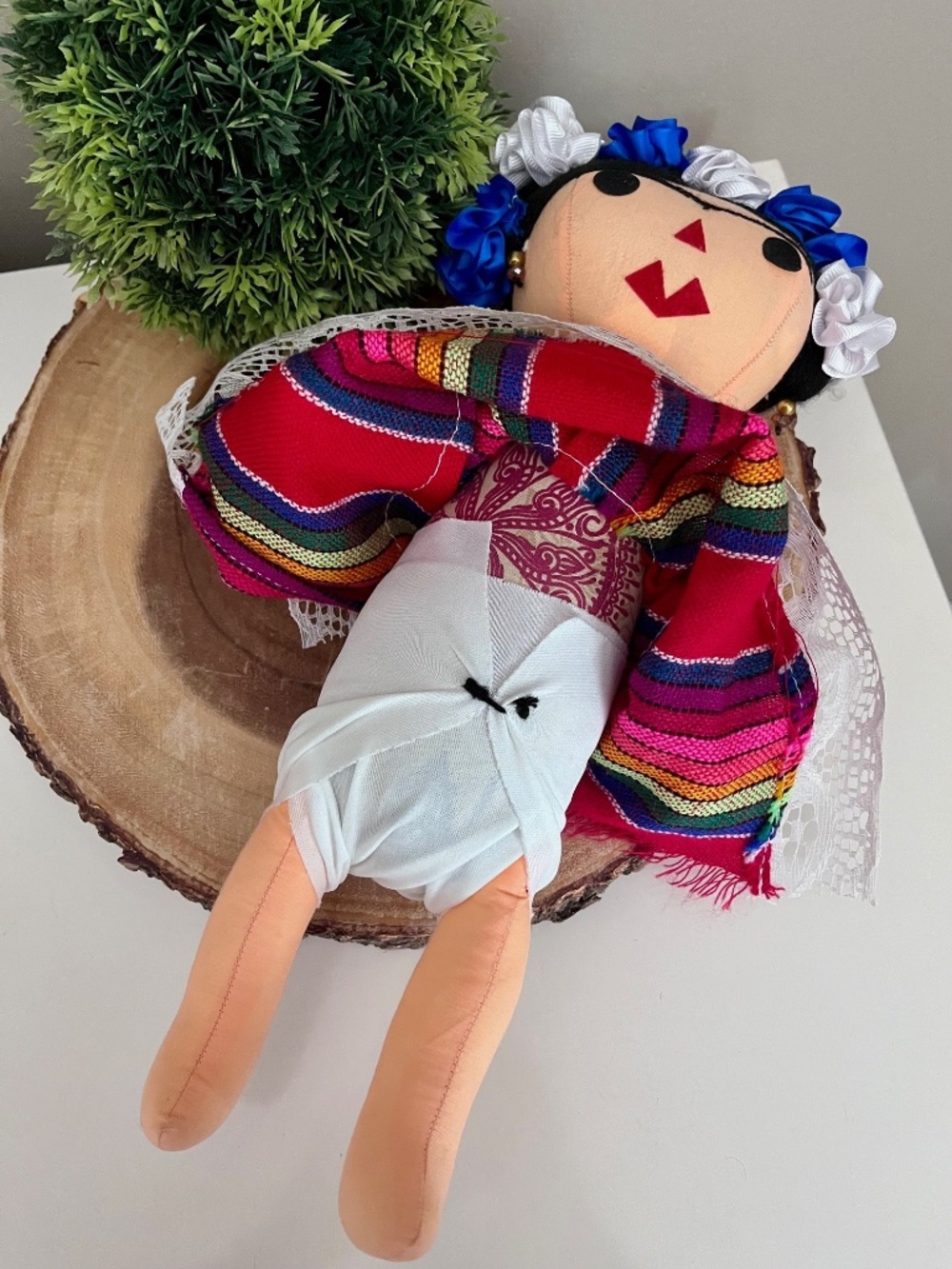 Frida Kahlo Cloth Boho Mexican Folk Art Doll Colourful Shelf Sitter - Picture 5 of 13